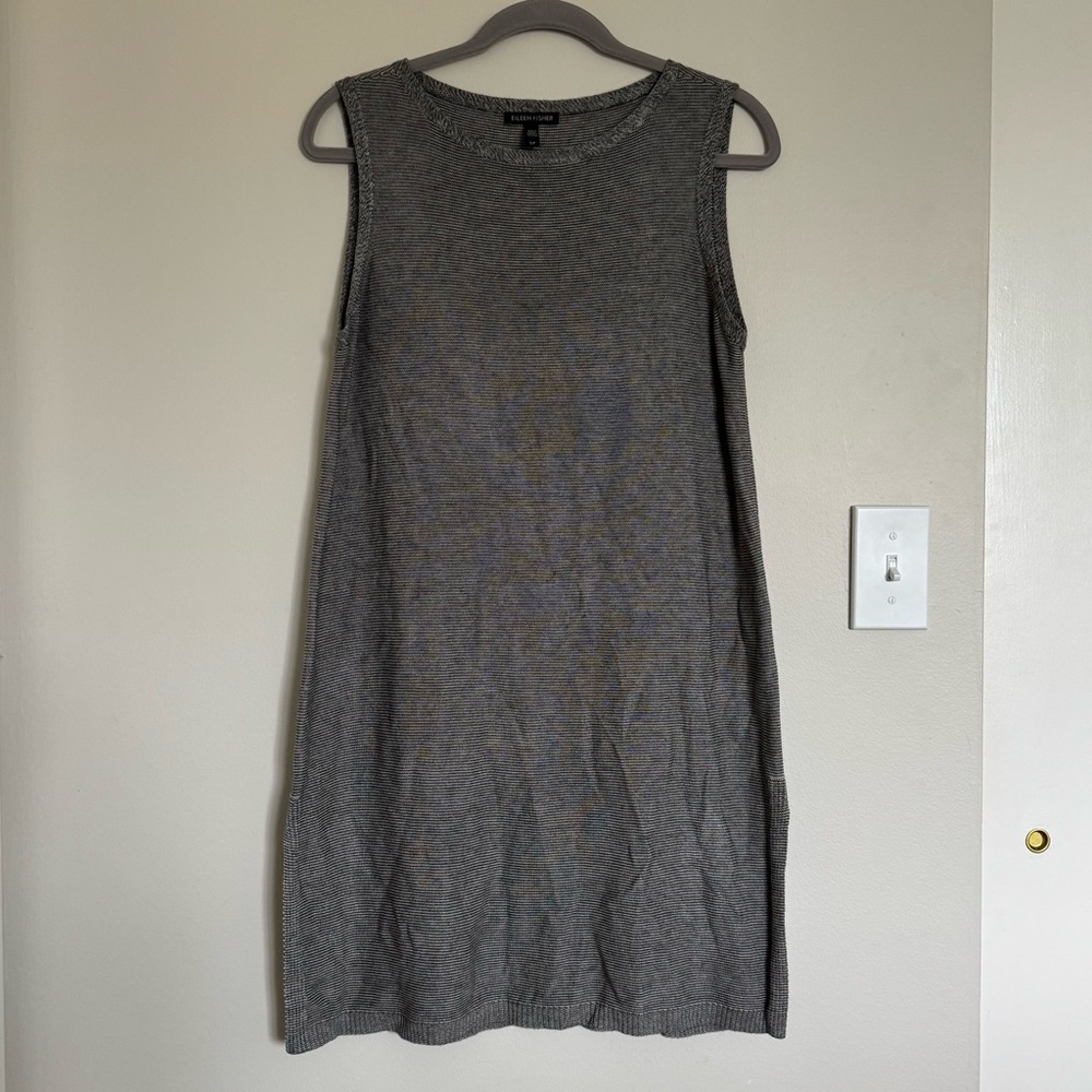 Eileen Fisher Womens Stripe Sweater Tank Tunic Sleeveless Merino Side Slit Sz S